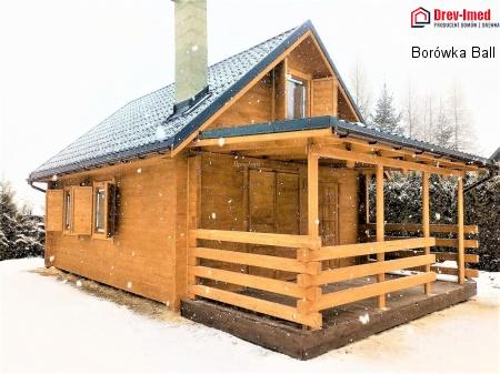 Dom drewniany Borówka Ball 2 pow:35 m2 przy podstawie + taras 12,50 m2
