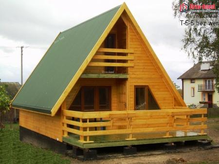 Dom drewniany T-5-5 bez werandy pow:przy podstawie 35,5 m2 +taras 4 m2 