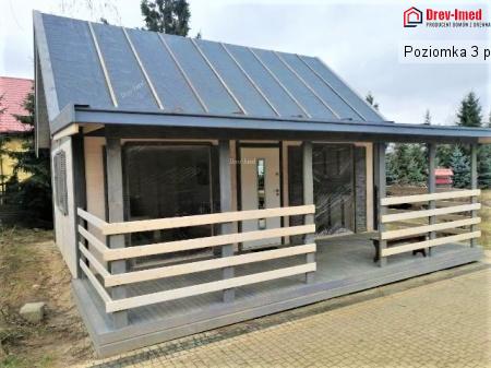 Dom drewniany Poziomka 3 pow: 35 m2 przy podstawie + tras zadaszony 17,50 m2